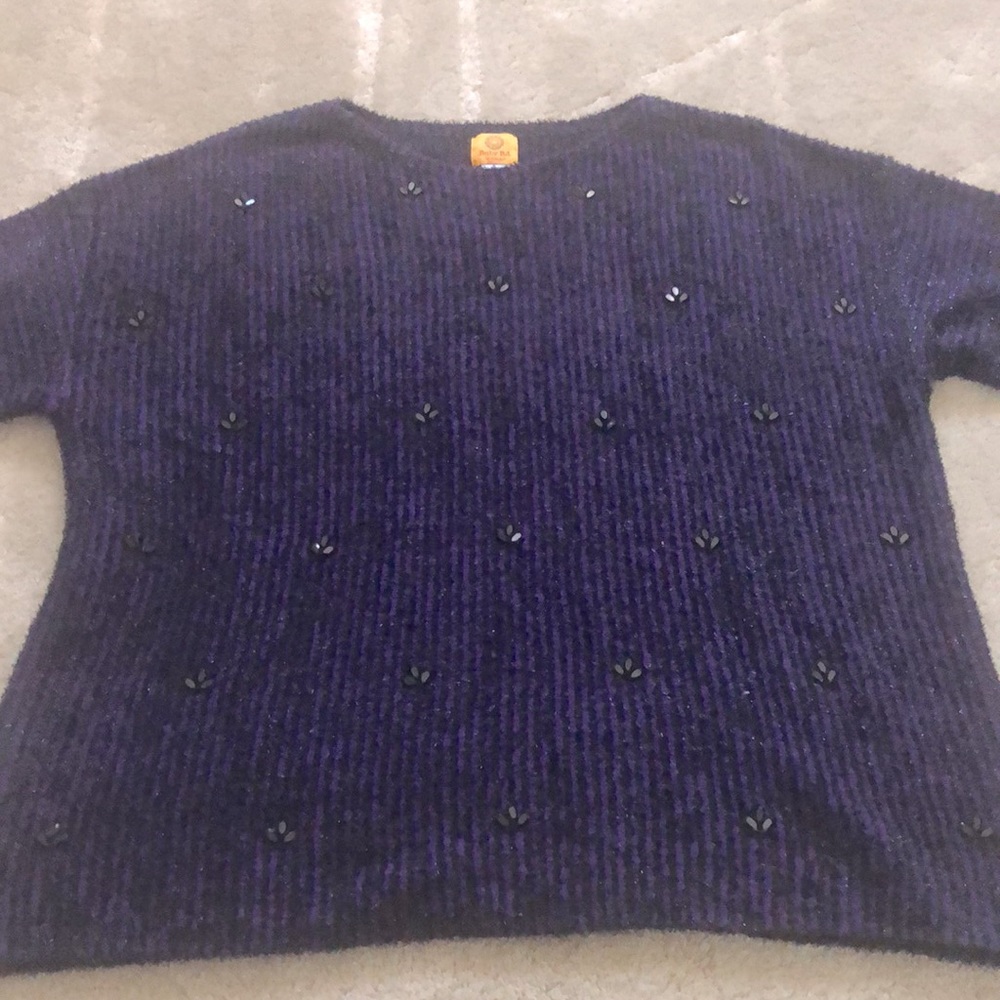 NEW! Ruby Rd. Woman dark purple and black embellished 3/4 sleeve sweater - Picture 12 of 16